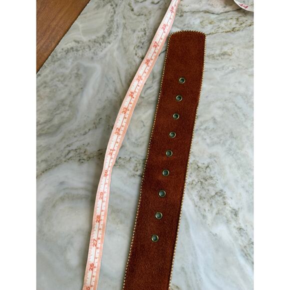 Vintage 70s Split Suede Statement Belt Rust Metallic Gold Trim